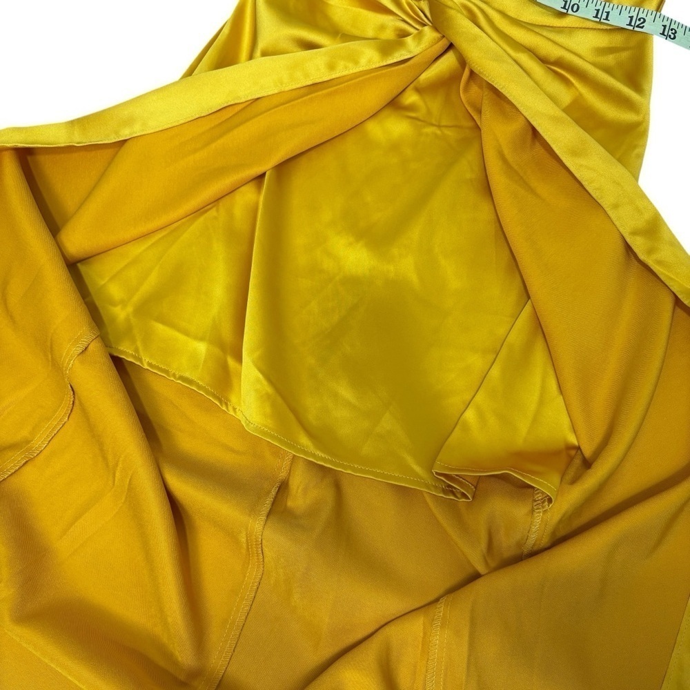 NWT Yellow Gown Satin Dress Maxi Long Sleeve Sexy Wedding Guest Formal Size S - Picture 11 of 16